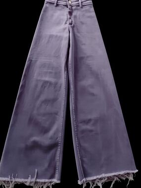 Zara Lavender Wide-Leg Pants with Frayed Hem